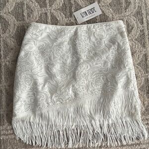 12th Tribe White Fringe Mini Skirt
